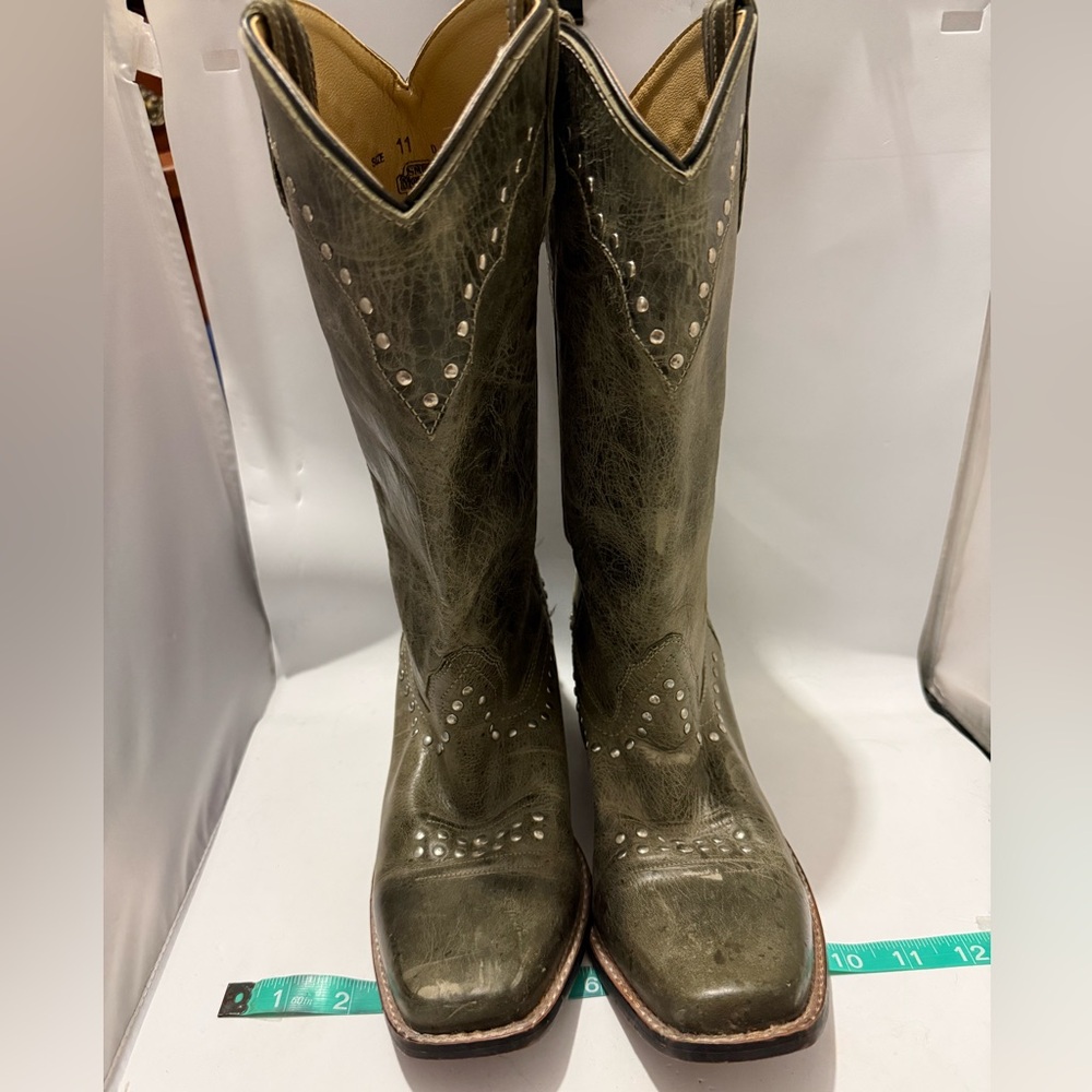 Smokey Mountain Boots Gray Leather Western Cowboy Studded Boots sz 11